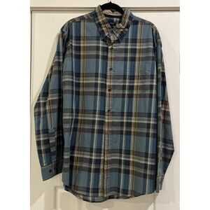Arrow Long Sleeve Plaid Shirt Men Large, Blue & Burnt Orange Plaid Button Down